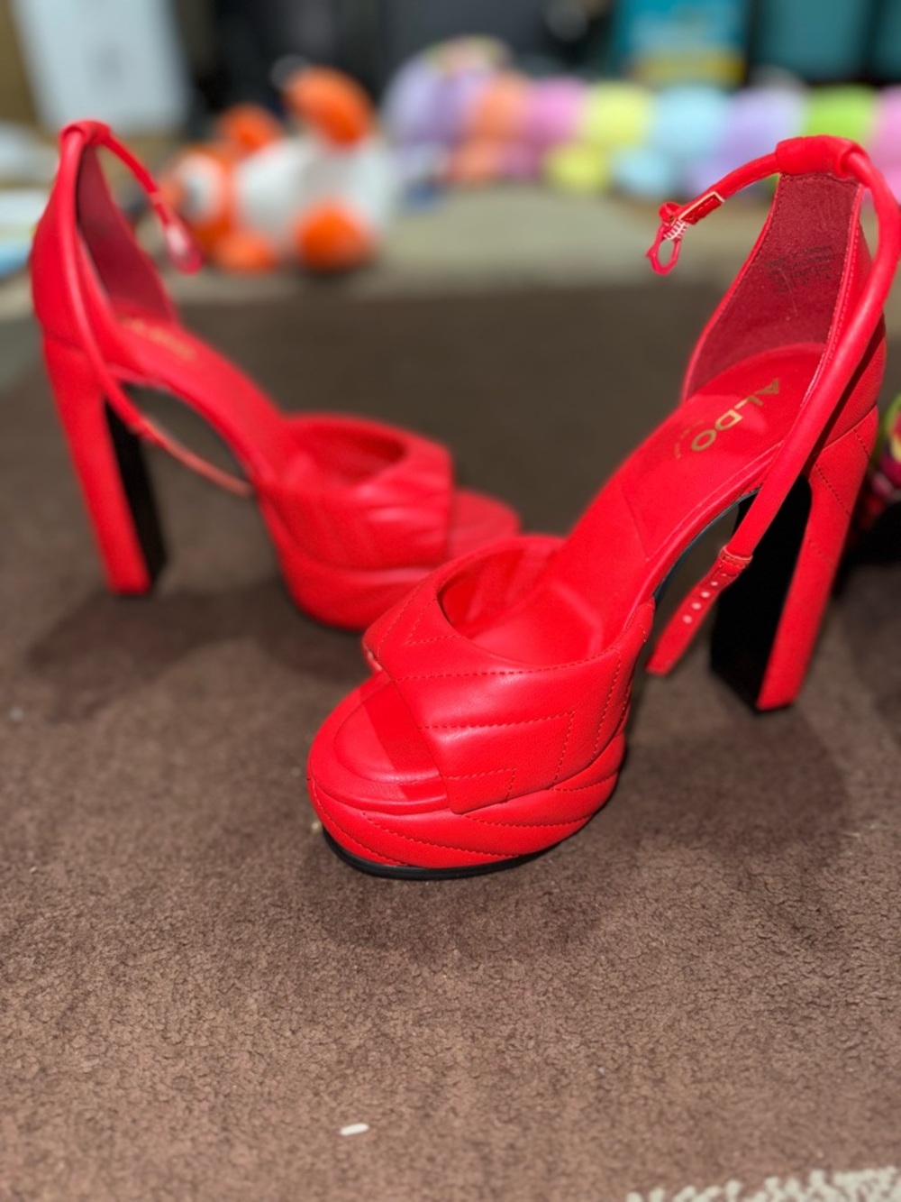 ALDO Red Platform Heels Size 6.5 Chunky Heel Statement Shoes